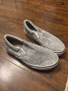 Vans Women’s Slip-On Loafers in Light Gray Ribbed Canvas